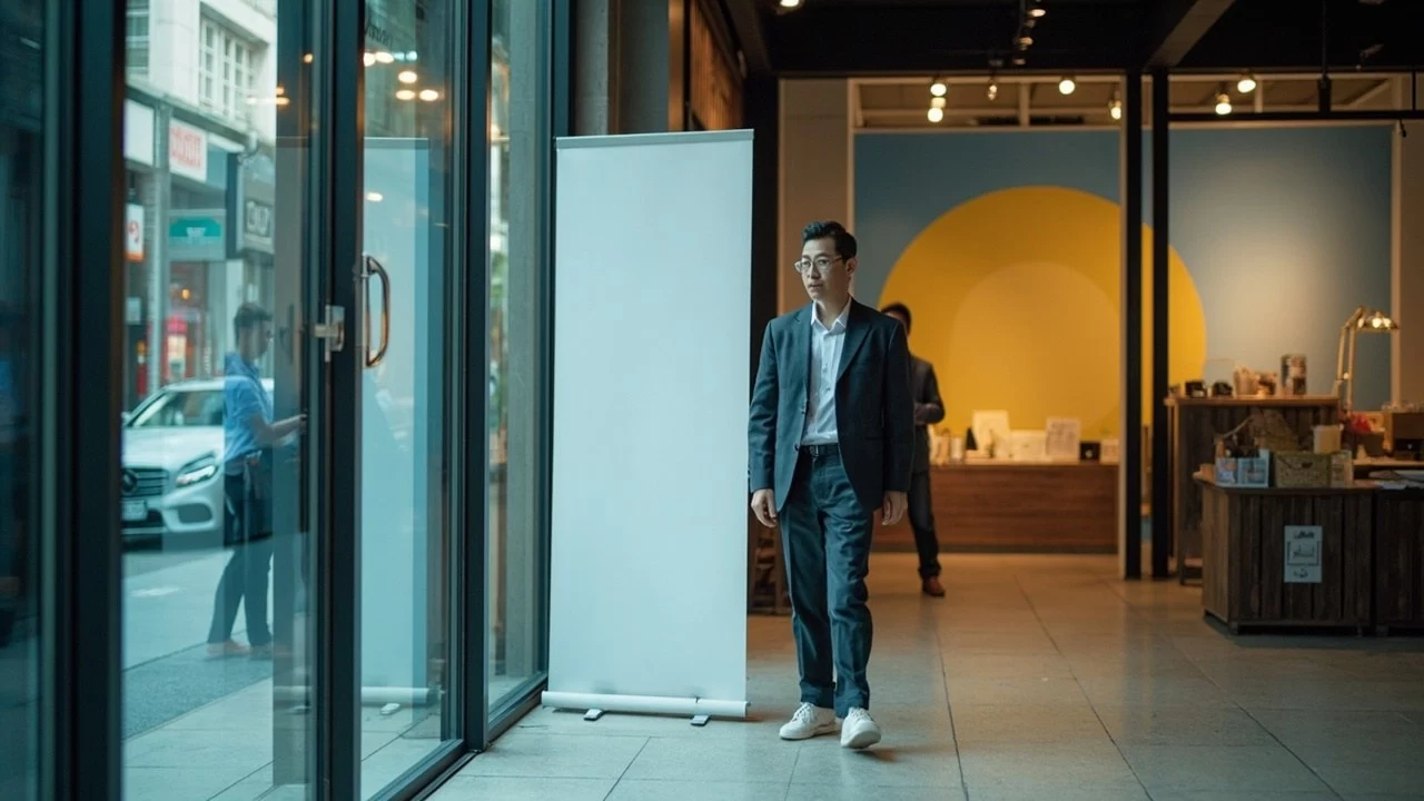 易拉宝尺寸怎么选?门店展架摆放的实操细节与避坑经验